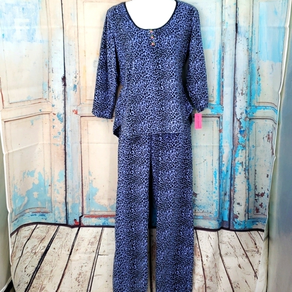 Betsey Johnson Blue Leopard Flannel Pajamas